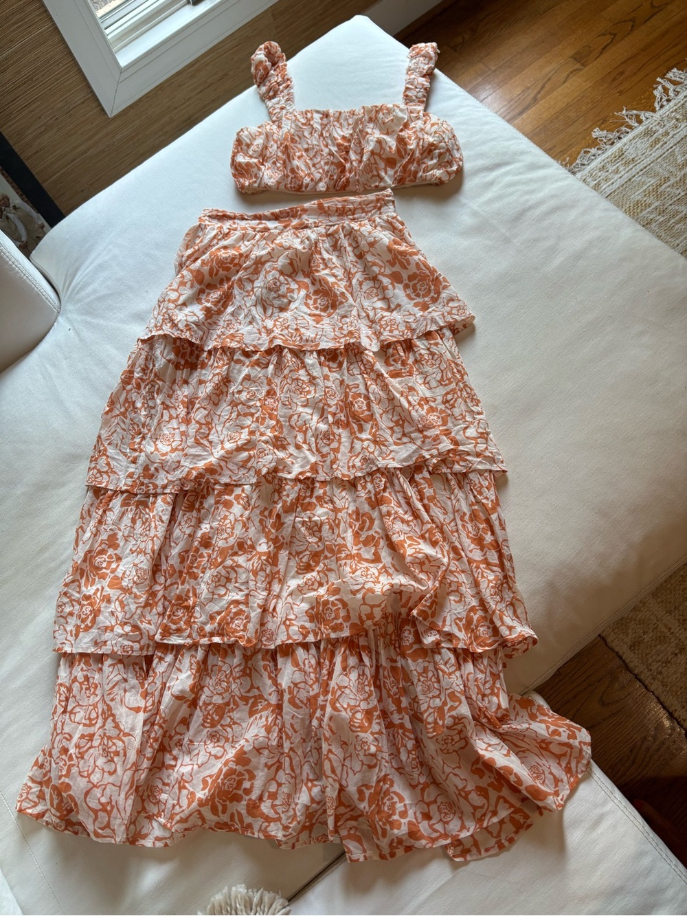 Tiered Floral Maxi Dress in Peach and White
